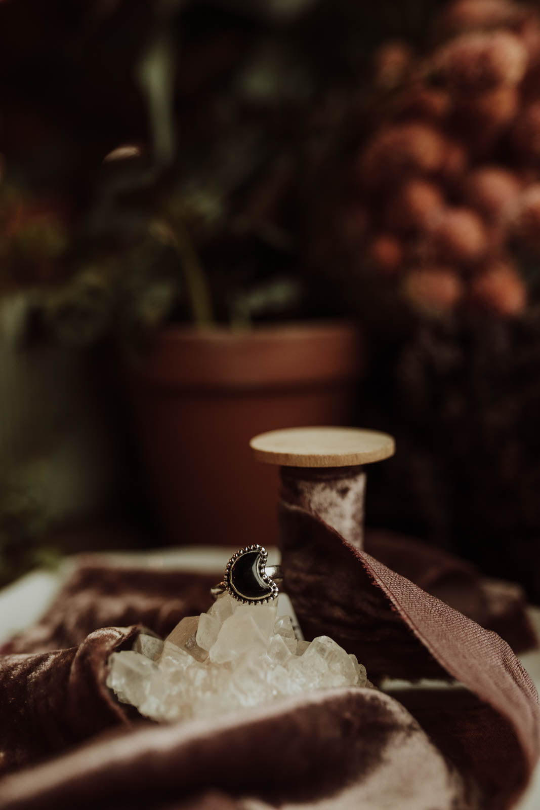 Black Onyx Moon Ring - Sterling Silver PBM26