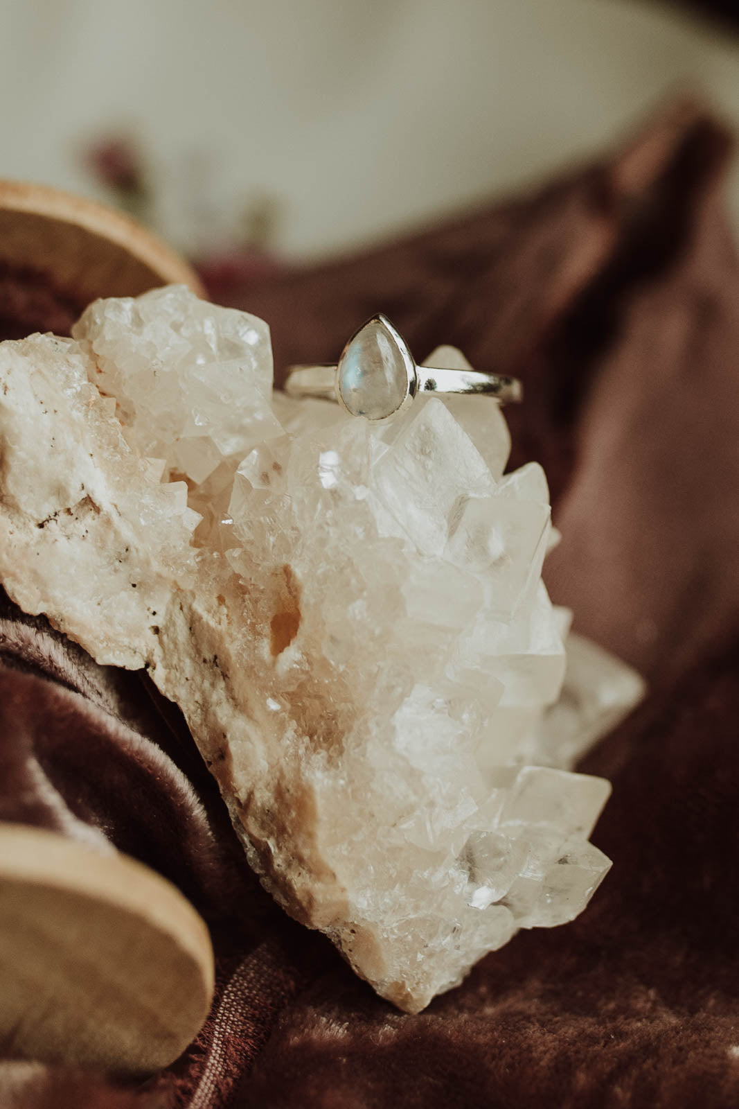 Tiny Rainbow Moonstone Ring - Sterling Silver PBM26