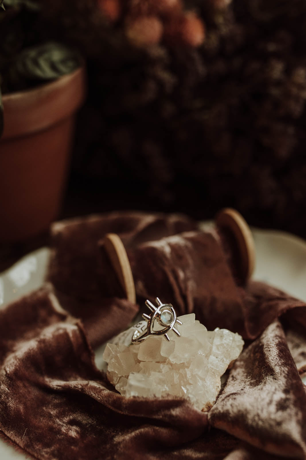 Rainbow Moonstone Evil Eye Ring - Sterling Silver PBM26
