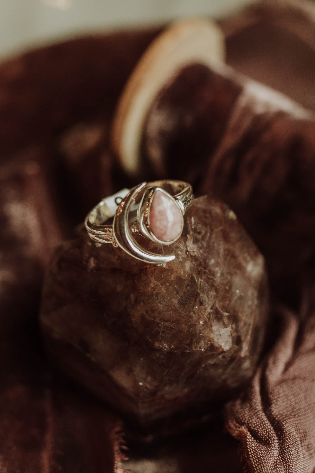 Rhodocrosite Moon Ring - Sterling Silver PBM26