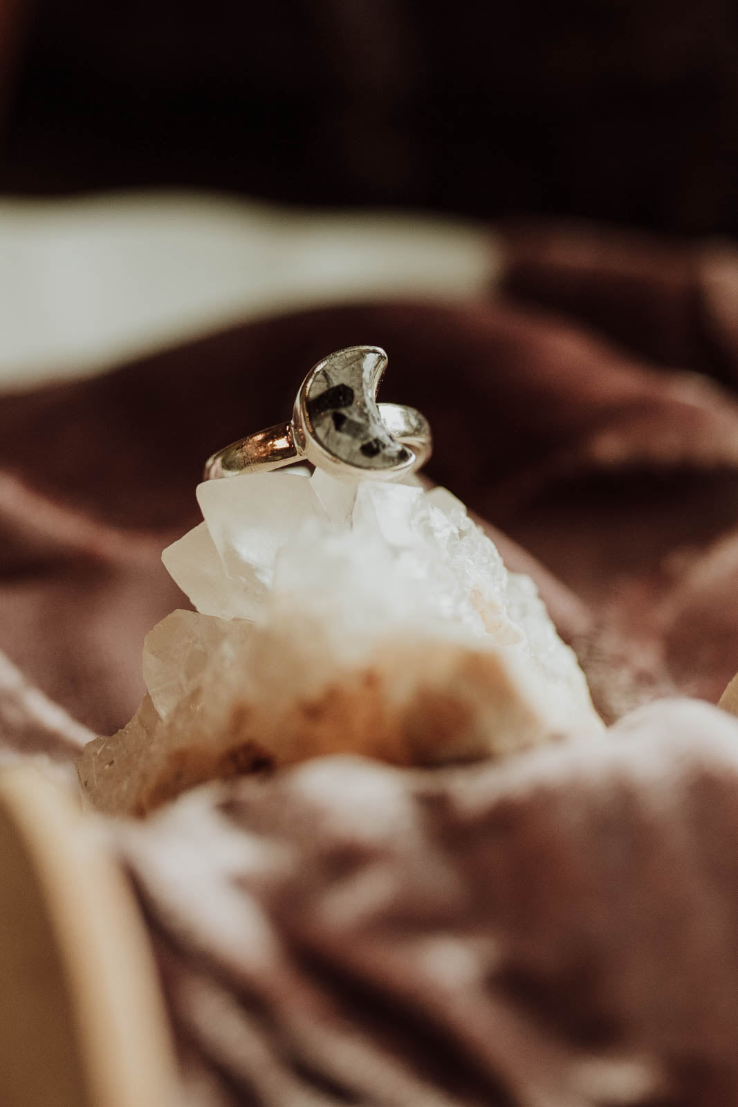 Black Rutile Moon Ring - Sterling Silver PBM26