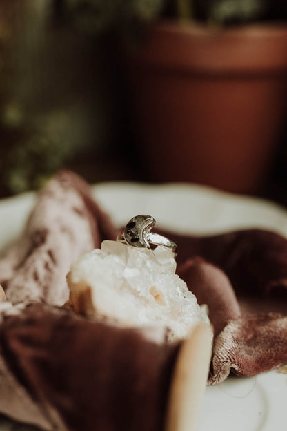 Black Rutile Moon Ring - Sterling Silver PBM26
