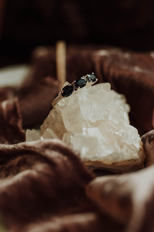 Blue Sapphire 3-Stone Ring - Sterling Silver PBM26