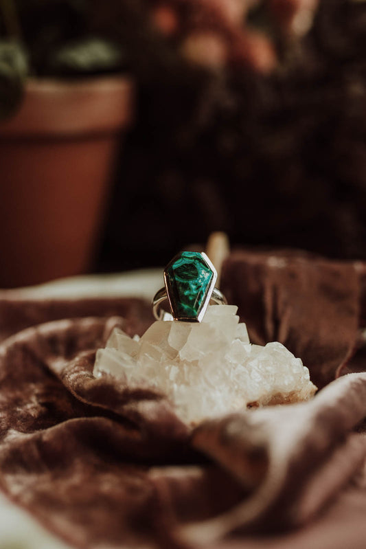 Chrysocolla Coffin Ring - Sterling Silver PBM26