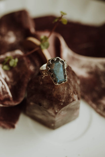 Labradorite Coffin Ring - Sterling Silver PBM26
