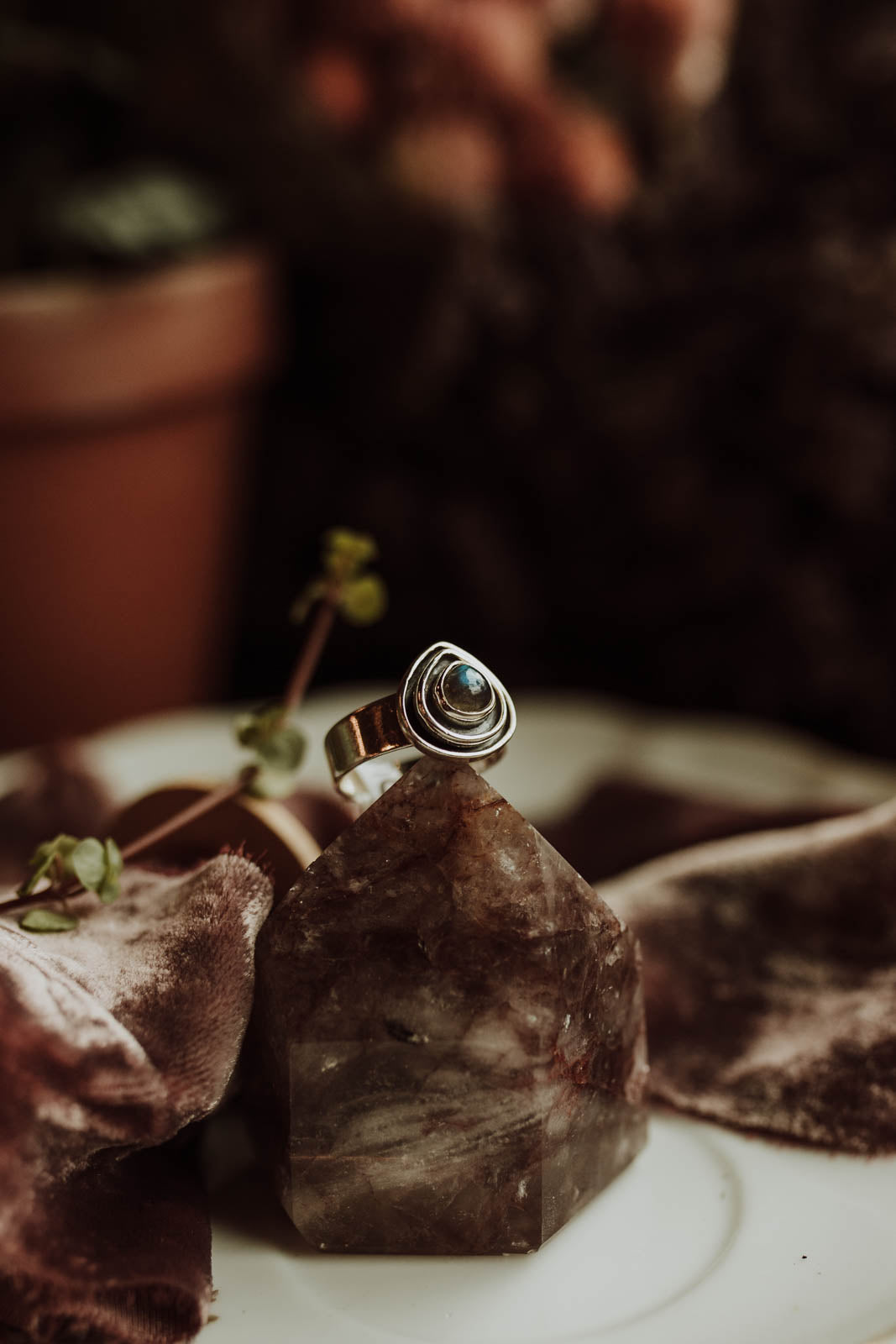 Inset Labradorite Teardrop Ring - Sterling Silver PBM26