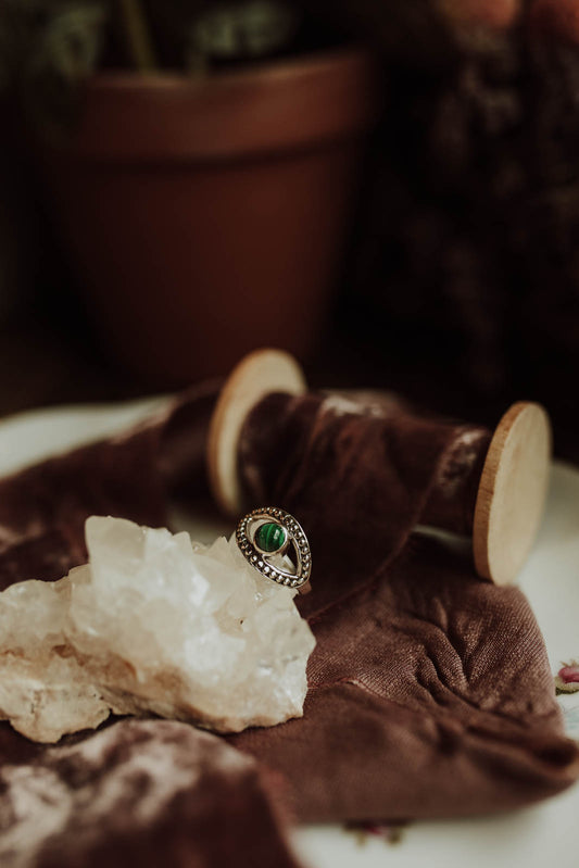 Malachite Evil Eye Ring - Sterling Silver PBM26