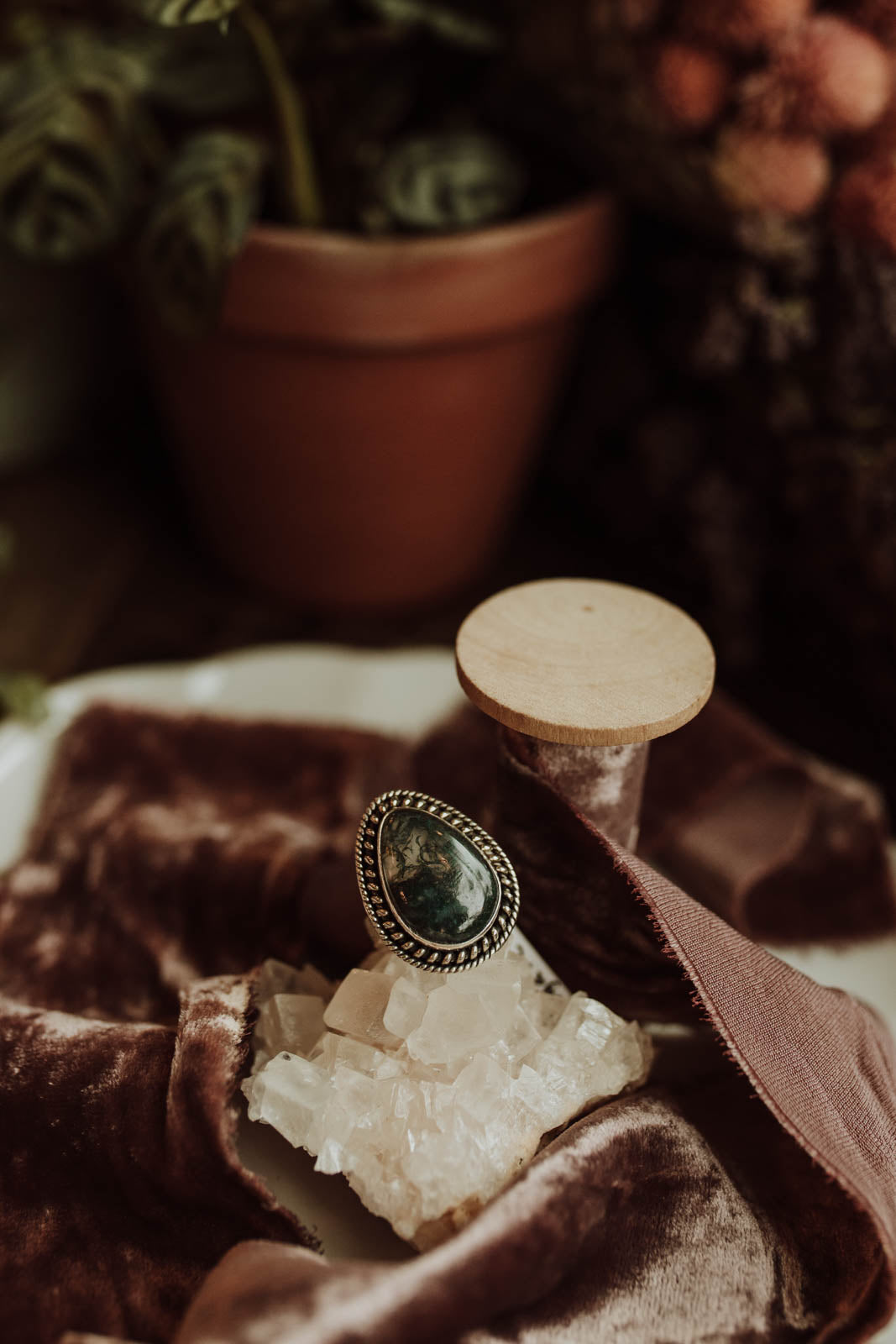 Moss Agate Teardrop Ring - Sterling Silver PBM26