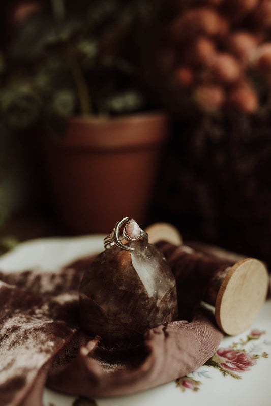 Rhodocrosite Moon Ring - Sterling Silver PBM26