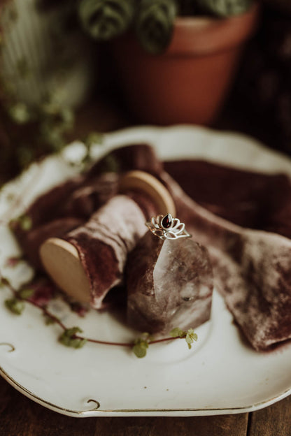 Sacred Lily Garnet Sterling Lotus Ring