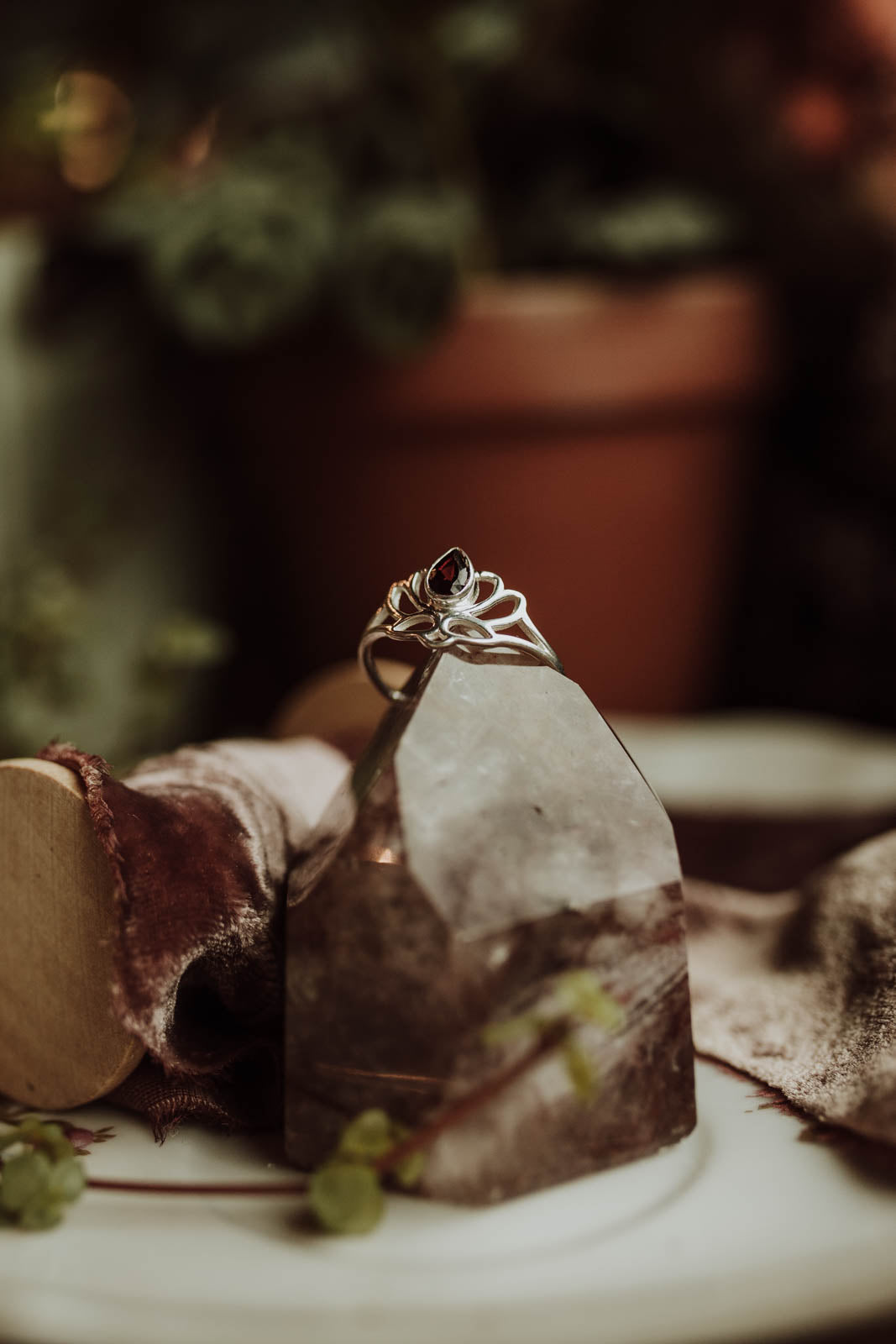 Sacred Lily Garnet Sterling Lotus Ring