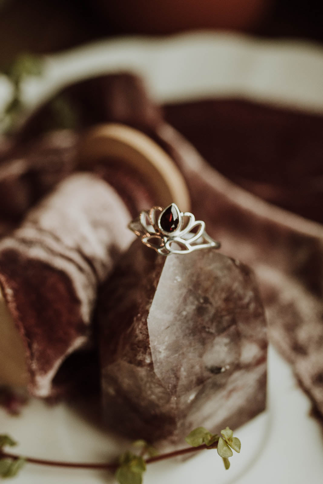 Sacred Lily Garnet Sterling Lotus Ring
