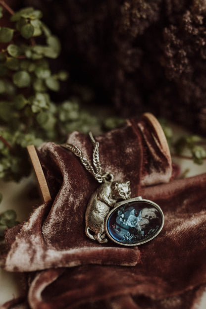 Whimsical Cat & Fish Pendant Necklace