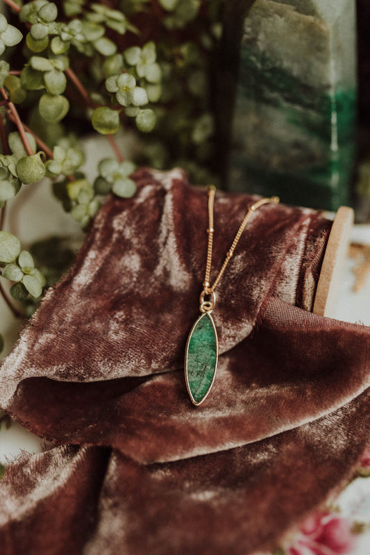 Raw Green Emerald Pendant Necklace